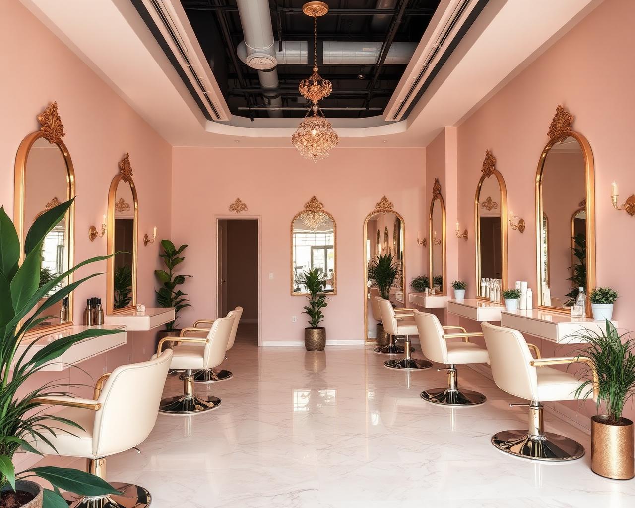 Interior elegante do salão Ruby Hair em Pinhal Novo